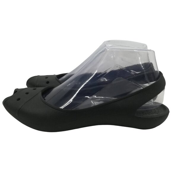 Crocs Malinidi Black Waterproof Peep Toe Slingback Shoes Size 6 Flat Comfort - Picture 2 of 10